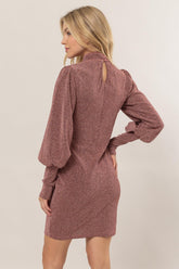 HYFVE Glitter Mock Neck Long Sleeve Mini Dress OutfitFlow